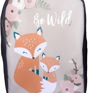 New BE WILD Zippered Backpack Fox Mom Baby Floral Kids Children Girls School Bag